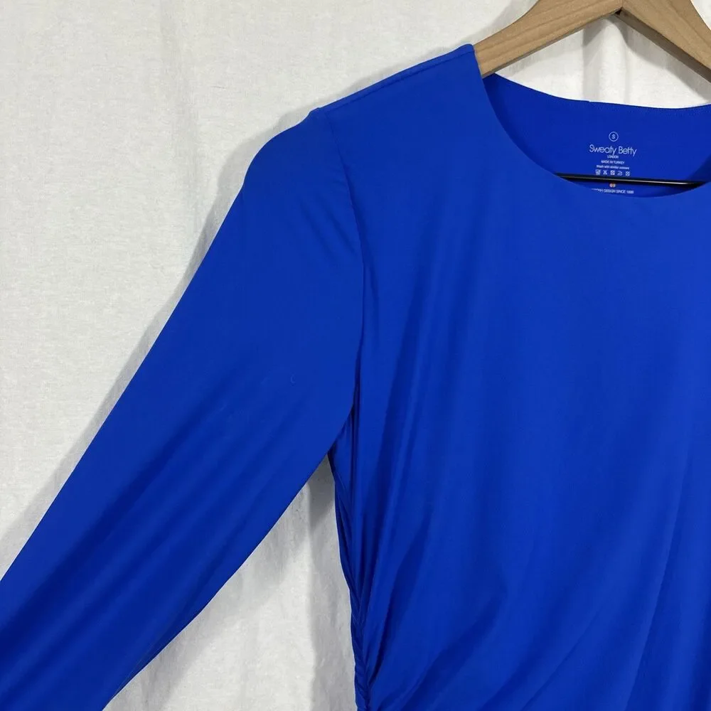 Sweaty Betty Shayla Ruched Long Sleeve Midi Dress Electric Blue Womens S Sculpt - Picture 4 of 16